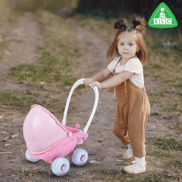 Elc Stroller Pram with Canopy & Large Wheels Pretend Play Toy - Dezine Kids