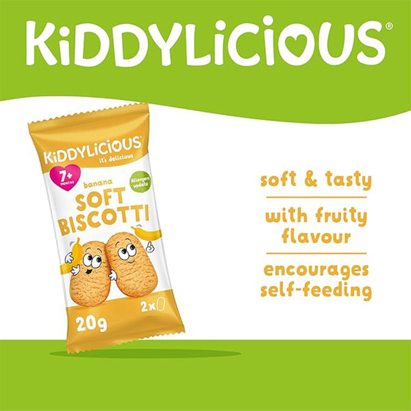 Kiddylicious Banana Soft Biscotti Snack for Babies 7M+, Encourages Self-Feeding, 6 Twin Packs - 120g - Dezine Kids