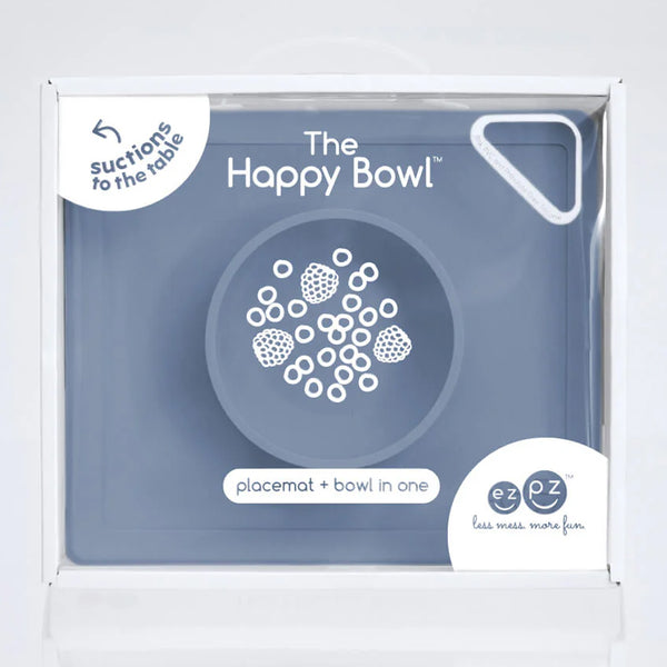 EzPz Happy Bowl 100% Food Grade Silicone Suction Bowl with Built In Placemat - Indigo