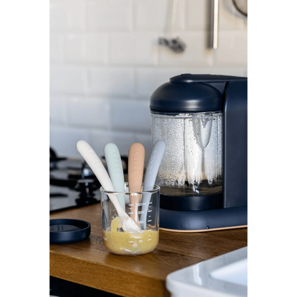 Beaba 1st Stage Silicone Spoon with Ultra Soft Tip, Gum Friendly, Ergonomic Handles, Set of 4 - Natural