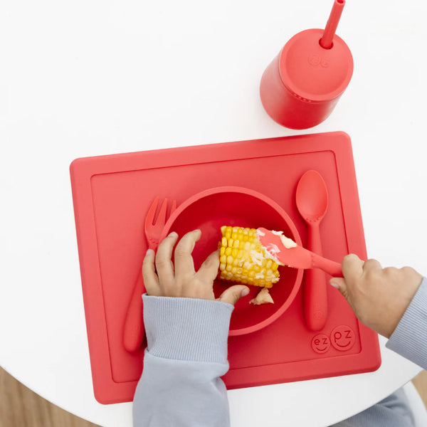 EzPz Happy Utensils for Toddlers(Spoon, Fork & Knife) - Coral