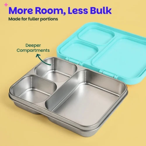 Basil 3 Compartment Stainless Steel Lunchbox with Plastic Lid - Wiggly Woof