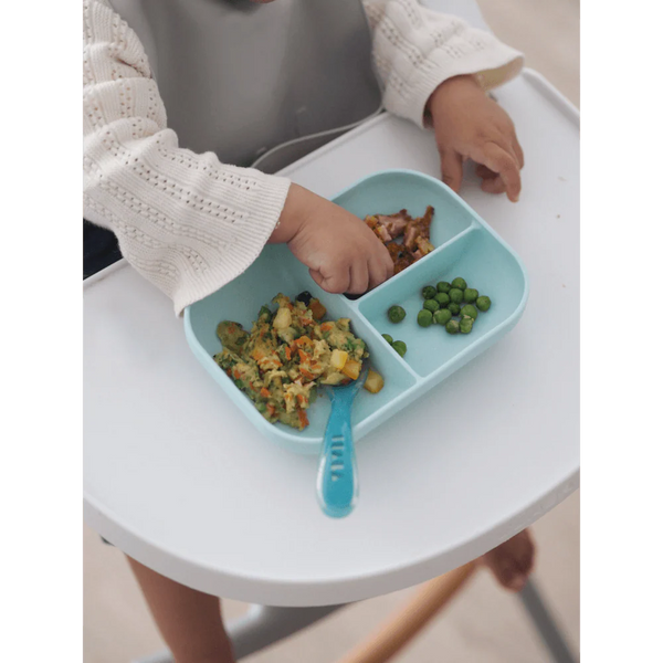 Beaba Silicone 2 Piece Baby Meal Set, Non-Slip, Unbreakable, Easy to Clean, BPA-Free Baby Feeding Set - Blue