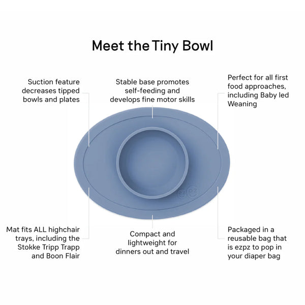 EzPz First Foods Set 100% Food Grade Silicone Baby & Toddler Suction Bowl with Built In Placemat - Indigo - Dezine Kids