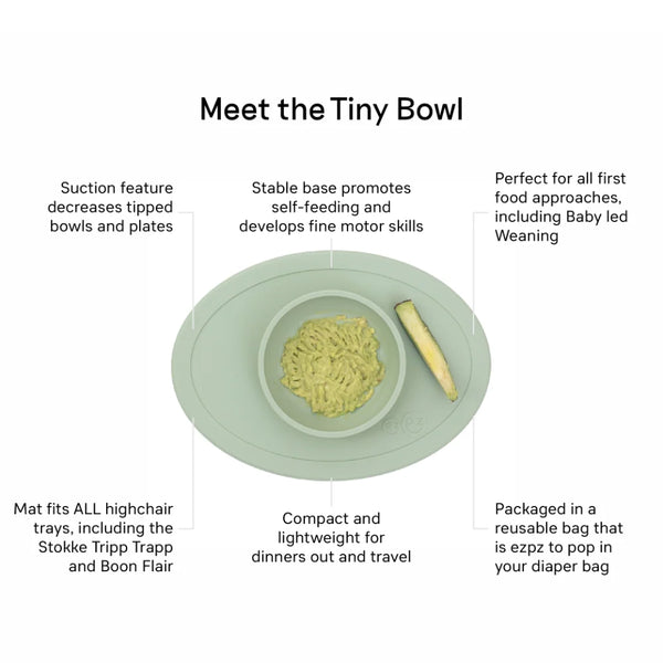 EzPz First Foods Set 100% Food Grade Silicone Baby & Toddler Suction Bowl with Built In Placemat - Sage - Dezine Kids