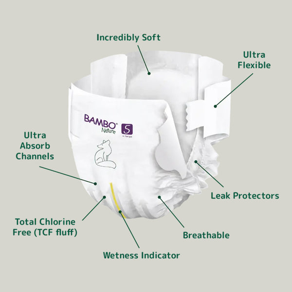 Bambo Nature Tape Diapers, Size 5 XL Size (11-17 Kgs) 44pcs - Dezine Kids