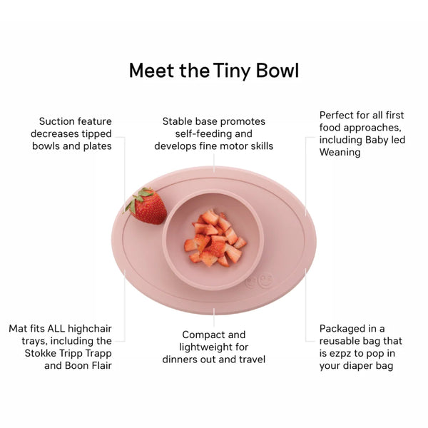 EzPz First Foods Set 100% Food Grade Silicone Baby & Toddler Suction Bowl with Built In Placemat - Blush - Dezine Kids