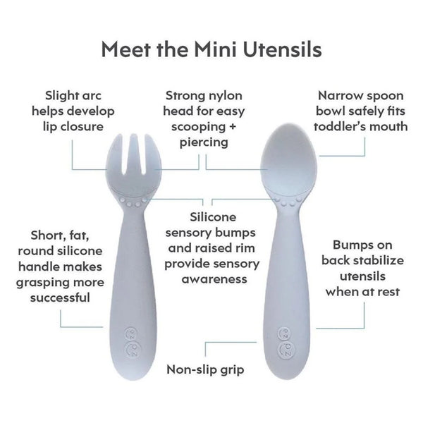 EzPz Mini Utensils for Toddlers (Spoon & Fork) - Pewter - Dezine Kids