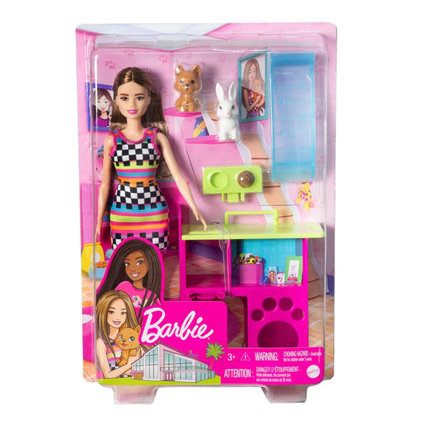 Barbie Doll and Pet Playhouse with 2 Pets Playset for Kids