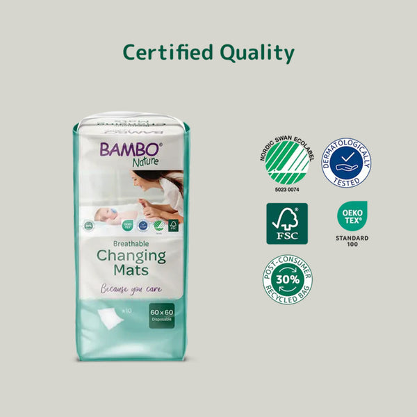 Bambo Nature Disposable Changing Mat Size 60x60 cm 10pcs - Dezine Kids