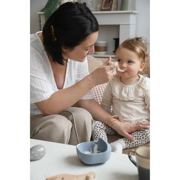Beaba Silicone Suction Bowl, Non-Slip Baby Feeding Bowl, Ergonomic Design, Supple and Unbreakable Silicone BPA-Free - Pebble