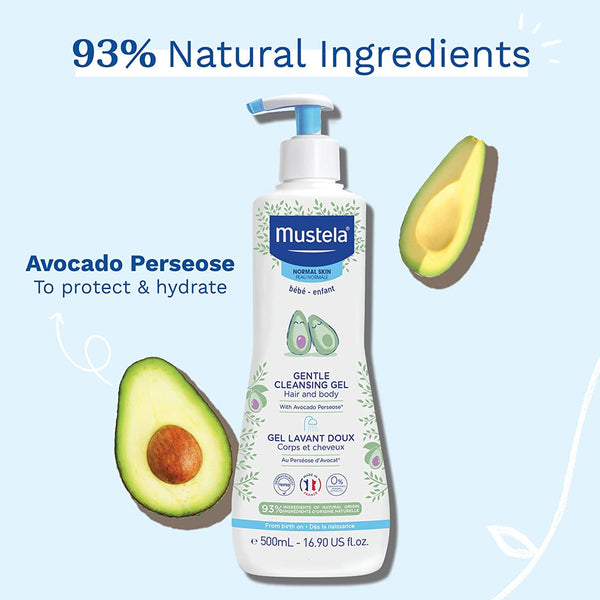 Mustela Gentle Cleansing Gel Baby Hair & Body Wash With Avocado & Vitamin B5 Prevents Dryness & Skin Irritation - 500 ml