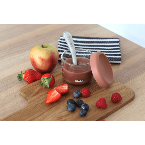 Beaba Glass Storage Container, Airtight Container with Graduation Measuring Scale, 150 ml - Terracotta