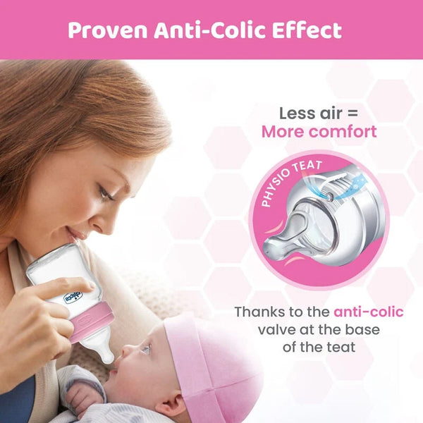 Chicco Well Being Glass Feeding Bottle for 2m+ 240ml Medium Flow - Pink