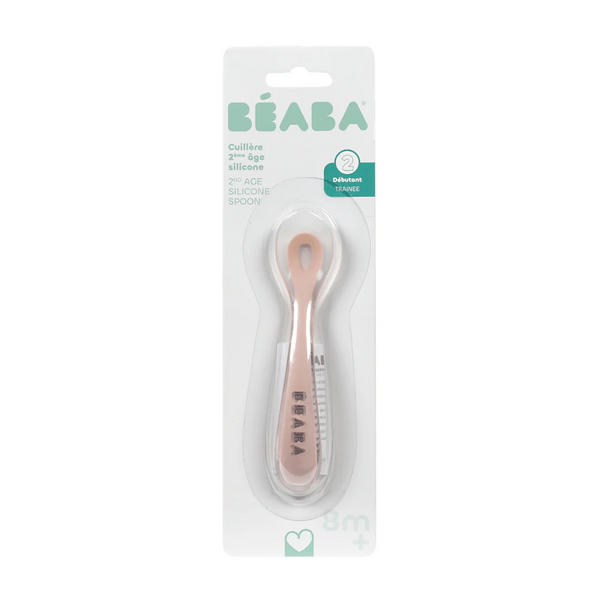 Beaba 2nd Stage Silicone Spoon with Ultra Soft Tip, Gum Friendly, Ergonomic Handles - Cotton Candy