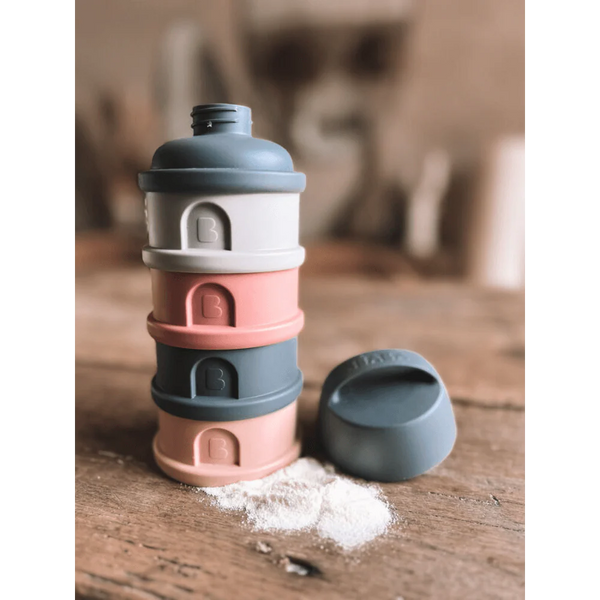 Beaba Stacked Formula Container, Airtight Multifunctional Storage Container, 4 Interchangeable Compartments, Microwave Safe - Pink/Mineral Grey