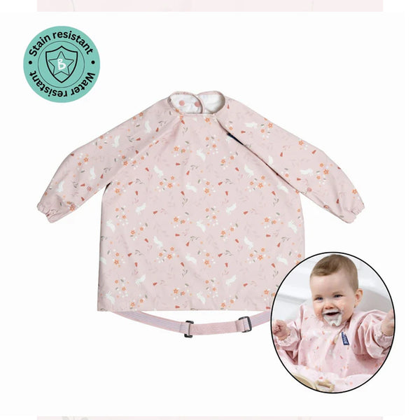 Bibado Long Sleeve Coverall Weaning Bib - Botanical Bunnies Pink