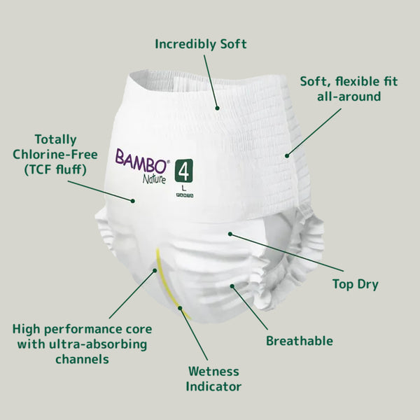 Bambo Nature Pant Style Diapers, Size 4, L Size (7-15 Kgs) 20pcs - Dezine Kids