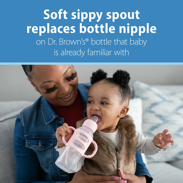 Dr.Browns Milestone Narrow Sippy Spout Bottle with Silicone Handles (6m+) 8oz/250 ml - Light Pink - Dezine Kids