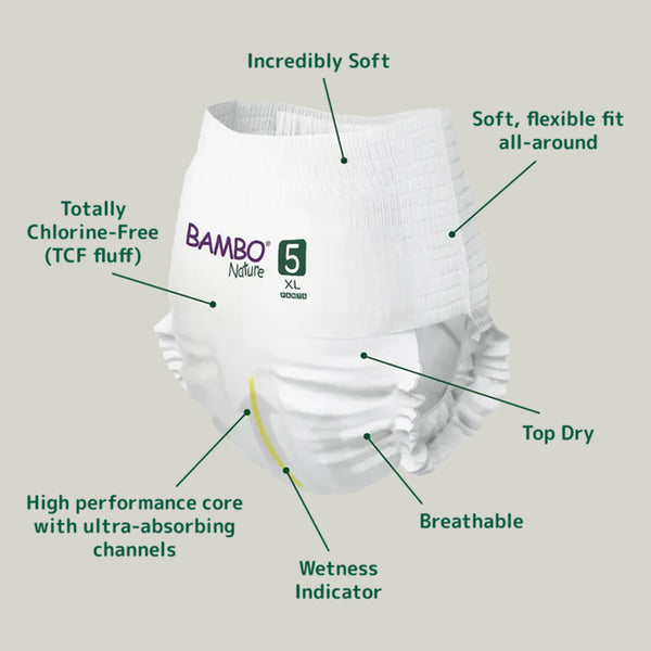 Bambo Nature Pant Style Diapers, Size 5, XL Size (11-17 Kgs) 38 Pcs