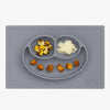 Ezpz Happy Mat 100% Food Grade Silicone Toddler Suction Plate with Built In Placemat, Smile Design Divided Plate - Grey