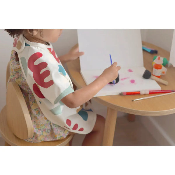 Beaba 2 in 1 Waterproof Bib with Detachable Sleeves, Foldable Food Catcher Pocket - Playful Print