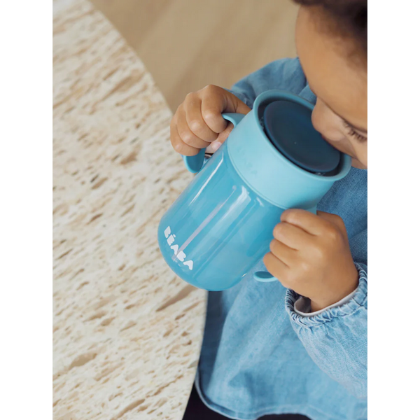 Beaba 360° Baby Learning Cup with Anti-Drip Disc, Dual handle & Spillproof Sippy Cup for Toddlers, 340 ml - Blue