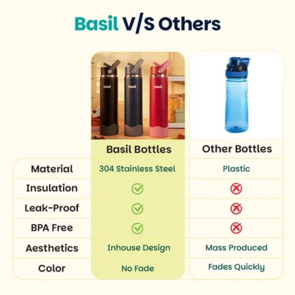 Basil Insulated Stainless steel Sipper with Carry Handle - Classic Black
