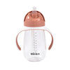 Beaba 2 in 1 Baby Sipper Water Bottle, Anti Spill Sippy Cup with Soft Silicone Straw for Toddler, Removable Handles, 300ml - Terracotta - Dezine Kids