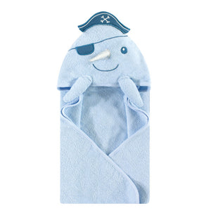 Hudson Baby Animal Face Cotton Hooded Towel, Size 30in x 30in - Narwhal