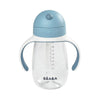 Beaba 2 in 1 Baby Sipper Water Bottle, Anti Spill Sippy Cup with Soft Silicone Straw for Toddler, Removable Handles, 300ml - Windy Blue - Dezine Kids