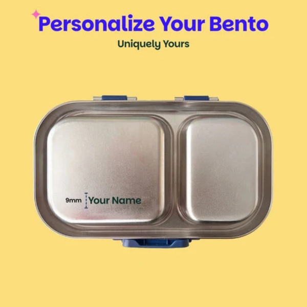 Basil 2 Compartment Stainless Steel Lunchbox with Plastic Lid - Classic Blue