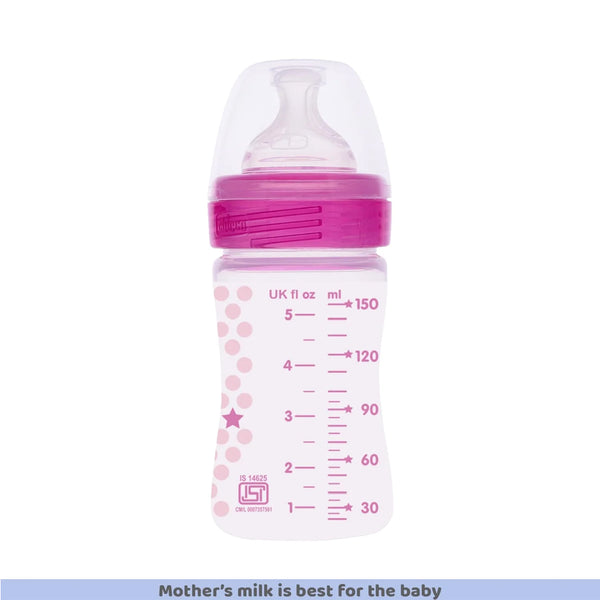 Chicco Well Being 0M+ Slow Flow Baby Bottle 150ml - Pink