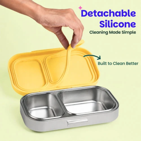 Basil 2 Compartment Stainless Steel Lunchbox with Plastic Lid - Kitty Party