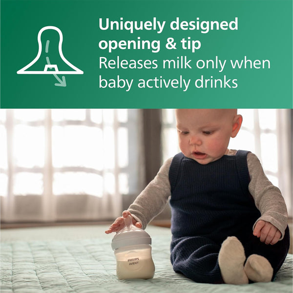 Philips Avent Natural Glass Baby Bottles with Natural Response Nipples (Slow Flow, Flow 2) - 120 ml