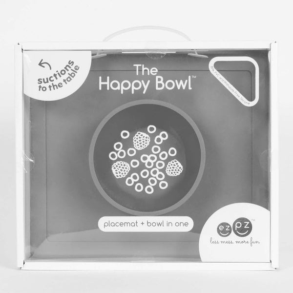 EzPz Happy Bowl 100% Food Grade Silicone Suction Bowl with Built In Placemat - Grey