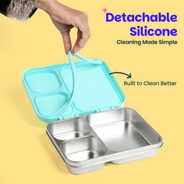 Basil 3 Compartment Stainless Steel Lunchbox with Plastic Lid - Wiggly Woof
