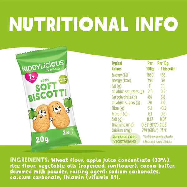 Kiddylicious Apple Soft Biscotti Snack for Babies 7M+, Encourages Self-Feeding, 6 Twin Packs - 120g - Dezine Kids