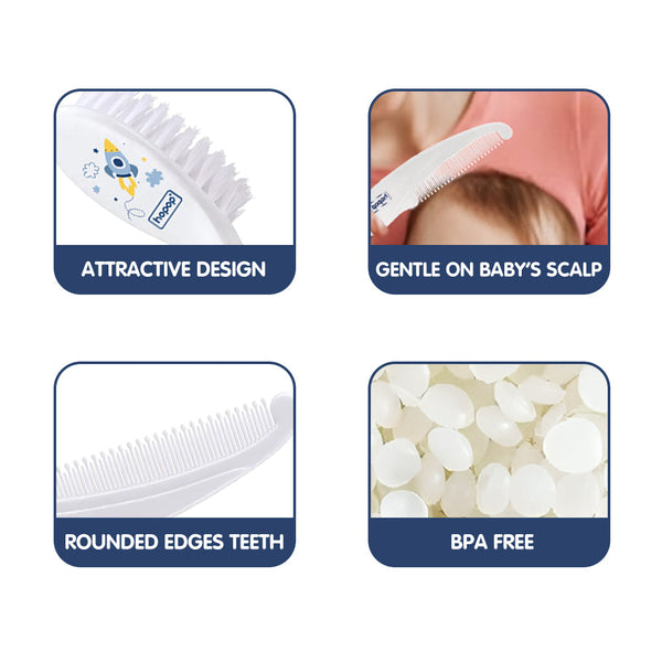 Hopop Soft Bristles Baby Comb & Brush Set – White - Dezine Kids