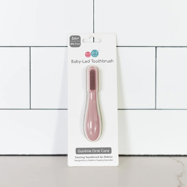 EzPz Baby Led Toothbrush 100% Silicone Infant Toothbrush with Dual Sided Bristles & Sensory Bumps - Blush