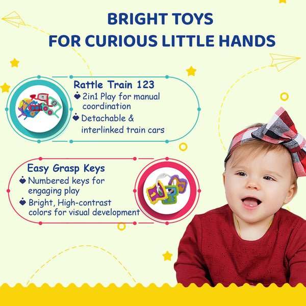 Chicco Play Set Rattle Toy Gift For Baby Shower & Baby Birthday - Pack of 4