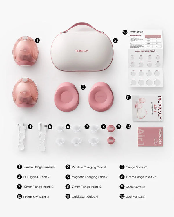 Momcozy Air 1 Ultra Slim Double Wearable Breast Pump, Wireless Charging Case with Real Time Milk Tracking - Red
