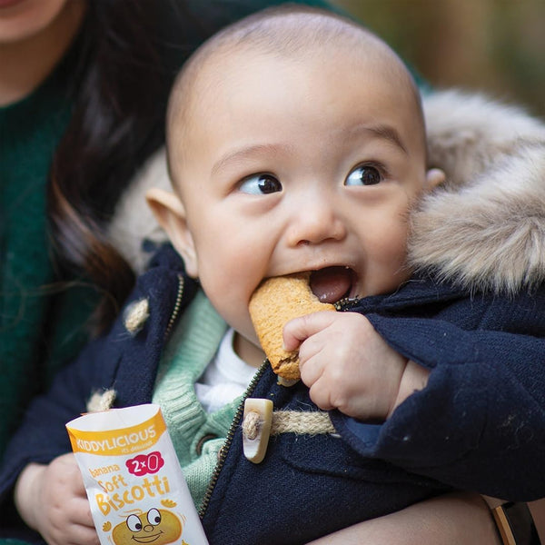 Kiddylicious Banana Soft Biscotti Snack for Babies 7M+, Encourages Self-Feeding, 6 Twin Packs - 120g - Dezine Kids