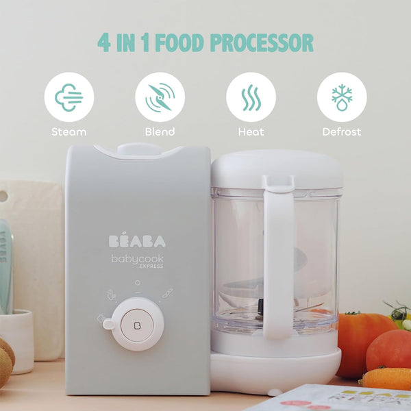 Beaba Babycook Express Multifunctional Baby Food Processor, Blender, Steamer, Sterilizer and Cooker - Velvet Grey