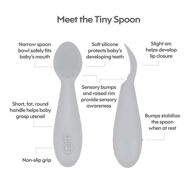 EzPz First Foods Set 100% Food Grade Silicone Baby & Toddler Suction Bowl with Built In Placemat - Pewter - Dezine Kids