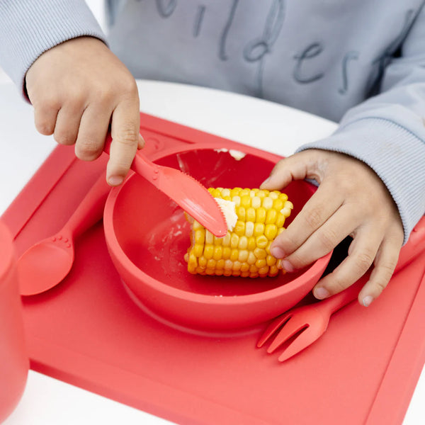 EzPz Happy Utensils for Toddlers(Spoon, Fork & Knife) - Coral