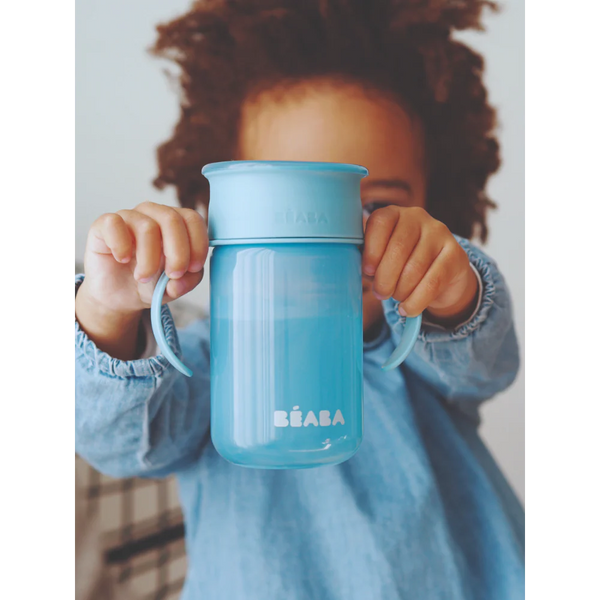 Beaba 360° Baby Learning Cup with Anti-Drip Disc, Dual handle & Spillproof Sippy Cup for Toddlers, 340 ml - Blue