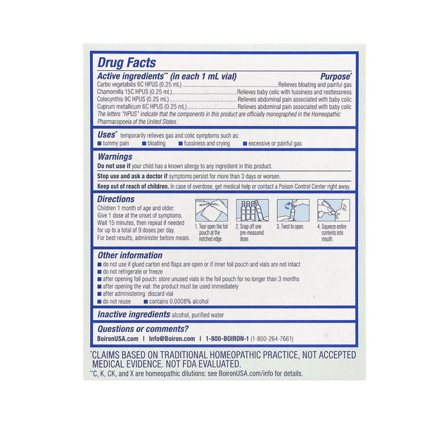 Boiron Camilia Tummy for Colic, Painful Gas, Bloating, & Fussiness, Sterile and Non Drowsy Liquid Doses - 30 Count