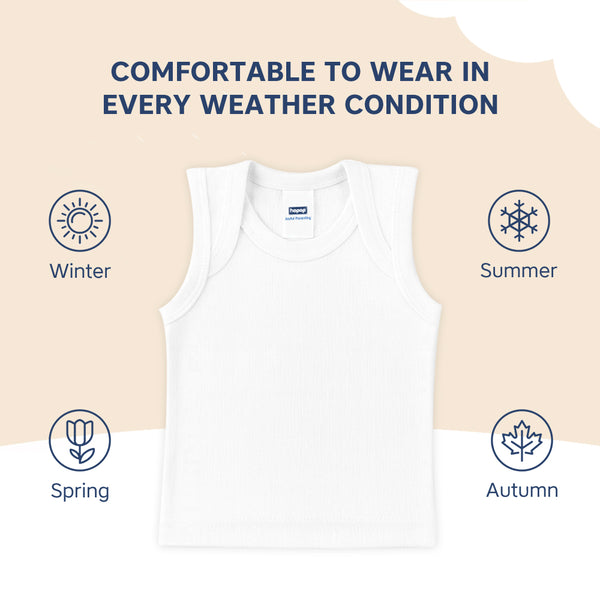 Hopop Baby 100% Soft & Stretchable Cotton Sleeveless Vest – Envelope Neck, White - Dezine Kids