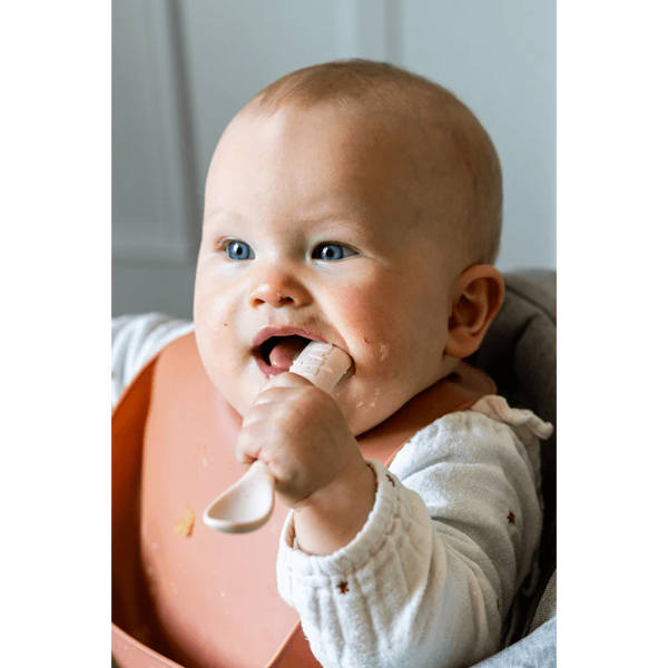 Beaba 1st Stage Silicone Spoon with Ultra Soft Tip, Gum Friendly, Ergonomic Handles, BPA Free, Set of 2 - Clay/Praline